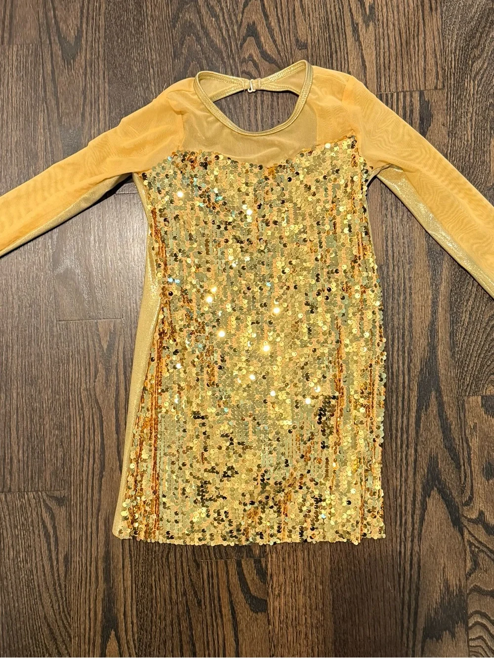 Weissman Shimmering Gold Sequin Long Sleeve Dance Dress